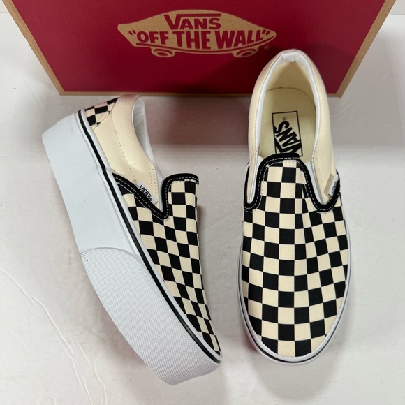 Vans Shoes - Vans Classic Slip-On Stackform Checkerboard Black Classic White Sneakers Women 8